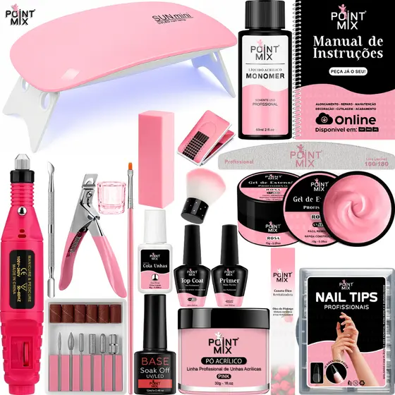 Kit Alongamento de Unhas de Gel E Porcelana Iniciante e Profissional Extensão Manicure Manual Lixadeira Elétrica Acrigel