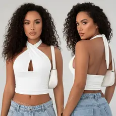 Top Cropped Frente Única Amarração Multi forma Decote Moda Gringa Sem Bojo