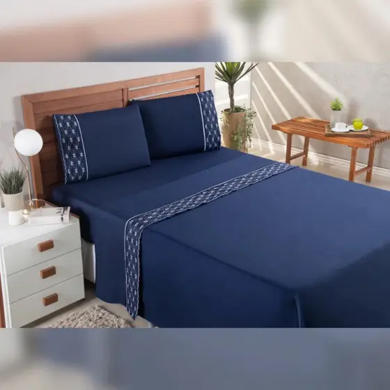 jogo de lençol cama king 4 peças bordado percal 300 fios mega oferta
