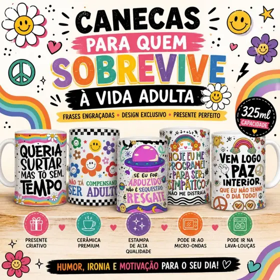 Caneca Vibes | Frases Engraçadas 325ml Cerâmica Personalizada | Presente Especial