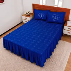 Kit Colcha Casal 03 Peças Matelada Bordada Eu te Amo com Babado Tecido Premium Elegante Confortável