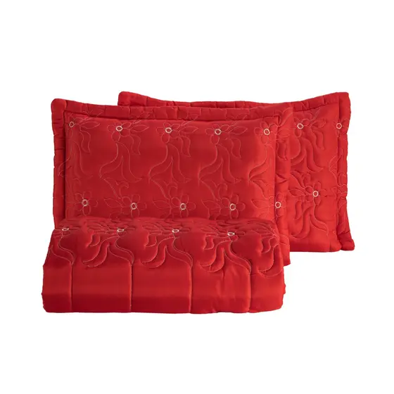 Colcha Casal Com Babado Cobre Leito Padrão Bordada MATELASSE  03 Peças VERMELHA