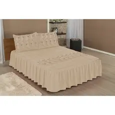 Colcha Casal Com Babado Cobre Leito Padrão Bordada MATELASSE  03 Peças AVELÃ