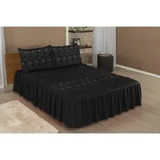 Colcha Casal  Com Babado  Cobre Leito Padrão Bordada MATELASSE  03 Peças  PRETA