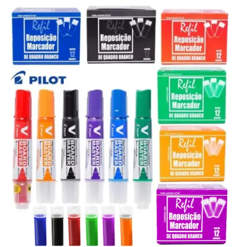 Kit 6 Pinceis Marcador Board Master Quadro Branco Pilot Original Recarregável +72 Cargas