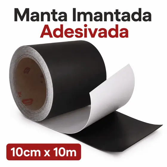 Rolo de Imã Manta Imantada Adesivada 10cm X 10 metros - Rolo 0,3mm - COLA FORTE