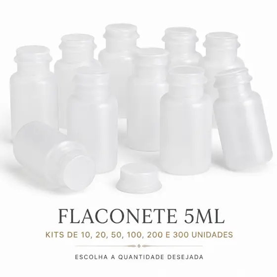 Frasco Flaconete Plástico 5ml Tampa De Pressão 300 Unidades
