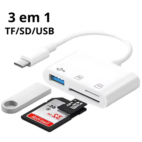 Leitor de cartão Tipo C 3 em 1 para iPhone/iPad/Android/Notebook/Adaptador OTG