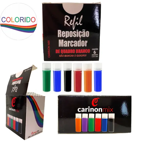 Recarga para canetão quadro branco Refil Caneta quadro branco caixa com 6 unidades