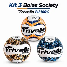 KIT 3 BOLAS PU 100% TRIVELLA OFICIAL PROFISSIONAL BOLA SOCIETY