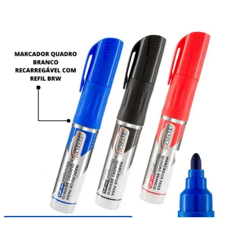Caneta Marcador Quadro Branco Recarregável Com Refil Brw azul preto e vermelho