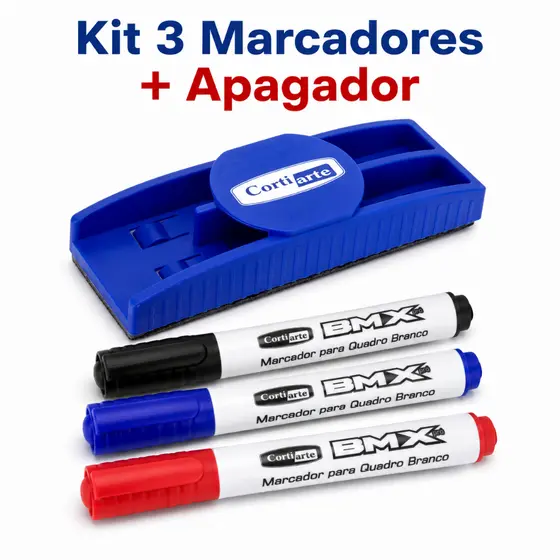 Kit 3 Marcadores Para Quadro Branco Com Apagador Magnético CortiArt