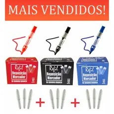 Kit 3 Pinceis Azul, Preto, Vermelho + 36 Recargas + 9 Pontas - NÃO MANCHA O QUADRO