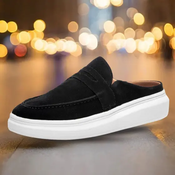 Loafer Mule Masculino Mocassim em Couro Camurça Calce Facil Iate Slip On