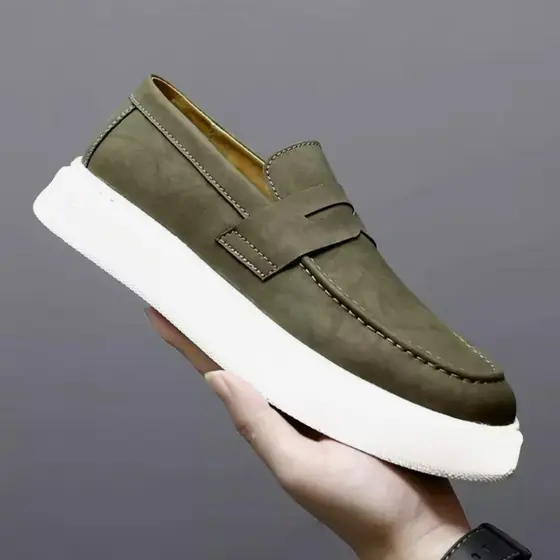 Mocassim Masculino Sola Alta Loafer Derby em Camurça Premium Costurado Ajuste Amplo