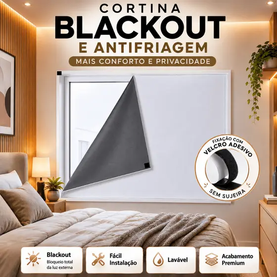 Cortina Painel com Velcro Adesivo Blackout Bloqueia 100% Luz Fácil Instalação Varias Cores e Tamanhos