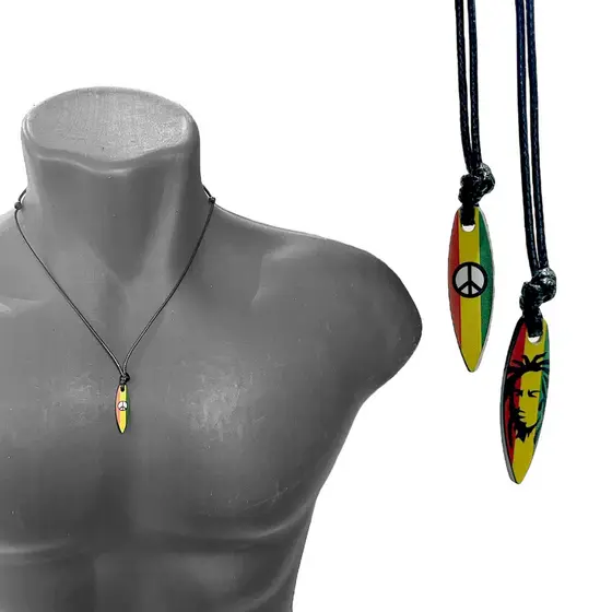 Colar Prancha de Surf Bob Marley Raggae Rasta Africano Punk Hiphop Tribal