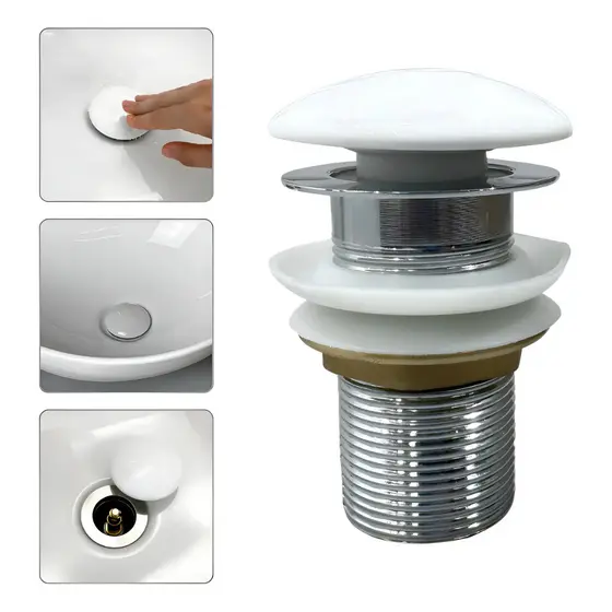 Válvula Porcelana De Click Up Aço Inox Lavatório Branca 1 1/4 Louça Branco Brilhante Pia Banheiro Lavabo