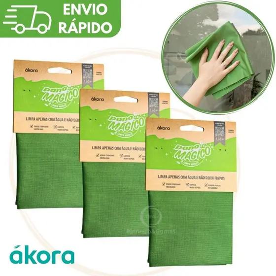 KIT 1 2 3 4 Limpa Vidro Pano Mágico Ákora Poliéster e Poliamida Microfibra Limpeza Original