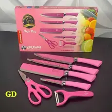 Kit de jogo de Faca Rosa Profissional Cozinha Churrasco 6 Peças Faca Cutelo Tesoura Descasdor