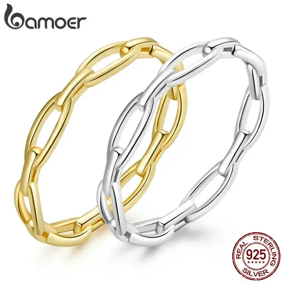 Bamoer Authentic 925 Esterlina Anéis De Design De Corrente De Prata Para Mulheres Moda Jóias BSR211