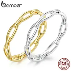 Bamoer Authentic 925 Esterlina Anéis De Design De Corrente De Prata Para Mulheres Moda Jóias BSR211