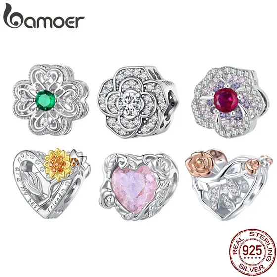 Bamoer 925 Silver Sterling Flores Coloridas Pingente De Jóias De Primavera Em Forma De Pulseira