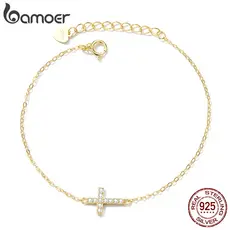 Bamoer 925 Pulseira De Prata Cruz 18 Cm Cadeia Ajustável Exquisite Jóias Presentes Para Mulheres Meninas