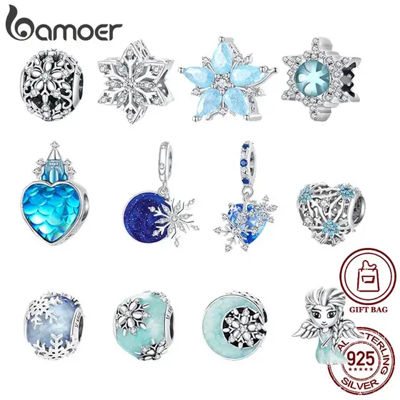 Bamoer Encanta 925 Prata Natal Inverno Gelo E Contas Da Série Neve Para Colar Pulseira DIY