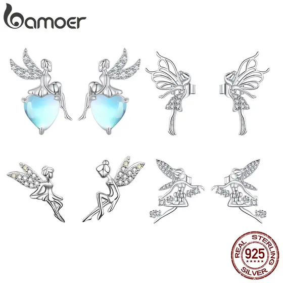 Bamoer 925 Silver Simple Fairy Stud Earring Collection Adequado Para Presente De Mulheres E Estudantes Moda Joias
