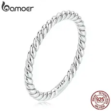 Anel Bamoer 925 Prata Simples Trançada Joias Para Mulheres Acessórios De Moda