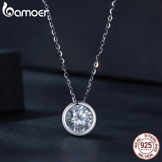 BAMOER 925 Prata Esterlina VVS1 D Cor 1 Colar Moissanita De Carat Passado Teste De Instrumento 100 % Genuíno Com Certificado