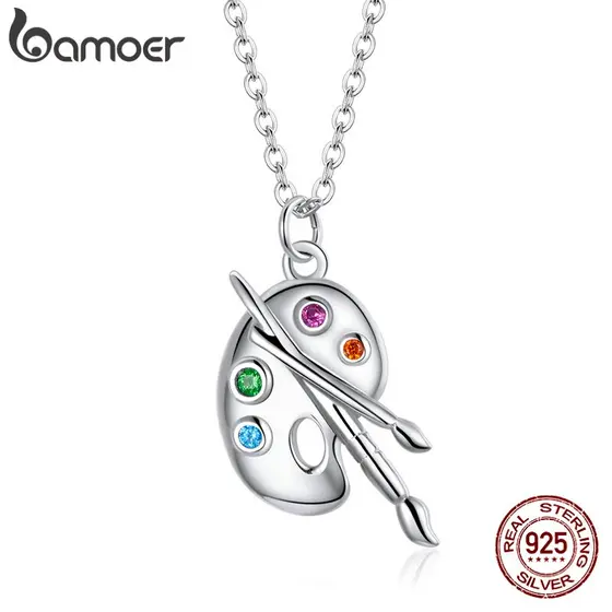 Bamoer 925 Paleta De Cor De Prata Colar Corrente Zircon Art Brush Design Para Jóias Femininas SCN457