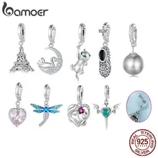 Bamoer 925 Sterling Silver Cat/Moon/Shoes/Iron Tower Beaded Presente De Pingente De Bricolage Moda SCC2572