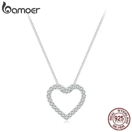 Prata Bamoer 925 0,5ct Colar Moissanita Coração D Cor VVS1 Jóias De Moda Presentes Para Mulheres