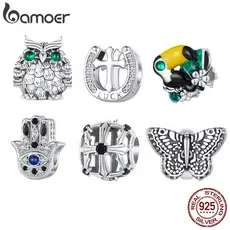 Bamoer 925 Silver Sterling Retro Fatima's Hand E Cross Beads Para Presentes De Bracelete De Bricolage