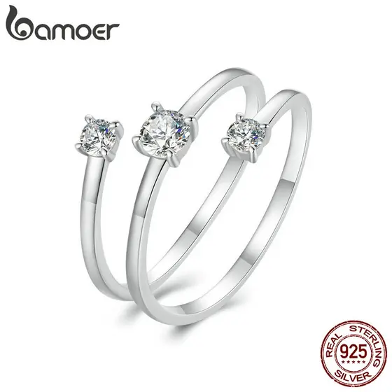 Bamoer 925 Sterling Sliver Ring Moissanite Anel Aberto Enrolado Jóias Presentes Para Mulheres