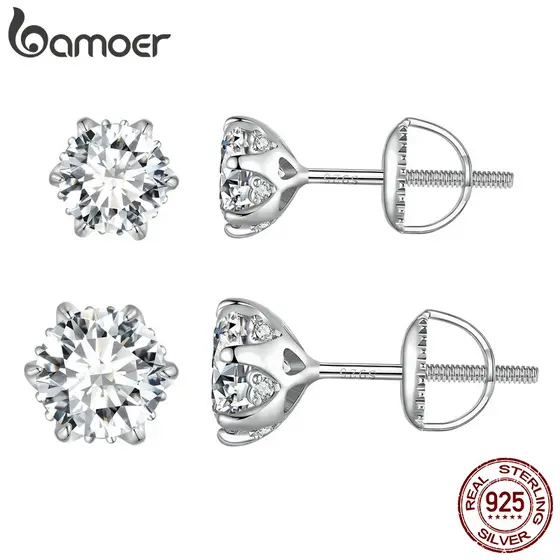 Bamoer S925 0.5ct E 1ct Seis Garras Brincos Moissanita De Casamento Aniversário Para Mulheres MSE020