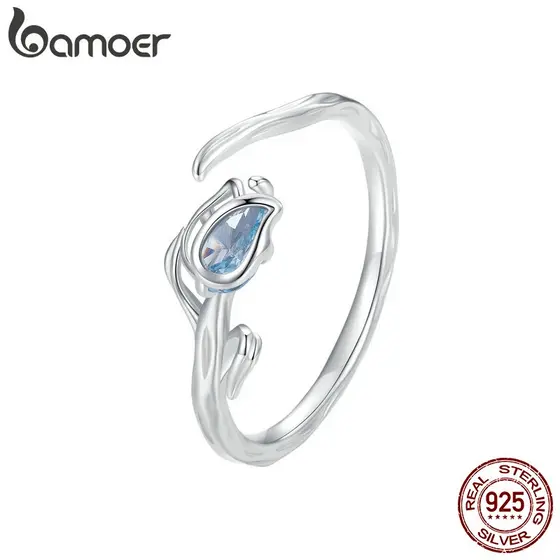 Bamoer 925 Anel De Abertura De Tulipa Elegante De Prata Para Joalheria De Moda Feminina BSR465