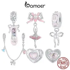 Bamoer 925 Prata Esterlina Charme Feminino Coração Ballet Cisne Arco Pingente Para Pulseira Presentes