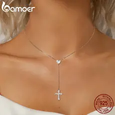 Bamoer 925 Sterling Sliver Necklace De Fita Cruzada Jóias Em Forma De Corrente Presentes Para Mulheres