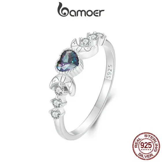 Bamoer 925 Sterling Sliver Ring Moon Design De Jóias De Moda Requintada Presentes Para Mulheres