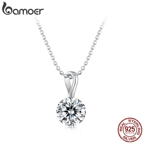 Colar De Prata Esterlina 925 Bamoer Girando Um Quilate Moissanite Design Joias Presente Feminino