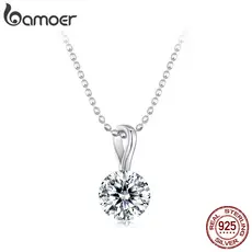 Colar De Prata Esterlina 925 Bamoer Girando Um Quilate Moissanite Design Joias Presente Feminino