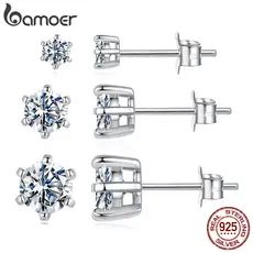 Brincos De Prata Esterlina 925 Bamoer , Joias De Moissanite De Seis Pontas , Presente Feminino
