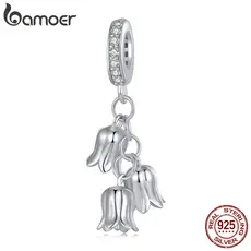 Bamoer 925 Sterling Sliver Pingente Lírio Do Vale Flor Charme Joias Para Pulseira