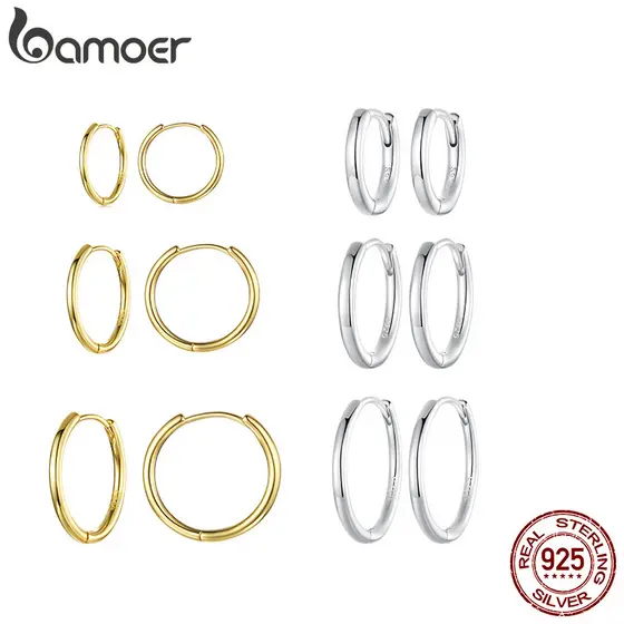 Brincos De Prata Esterlina 925 Bamoer , Dois Tons , Design Simples , Joias , Presente Feminino