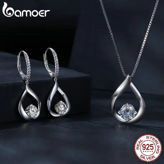 Bamoer 925 Prata Gota D'água Sterling Moissanita Brincos E Colar Jóias De Moda Para Mulheres