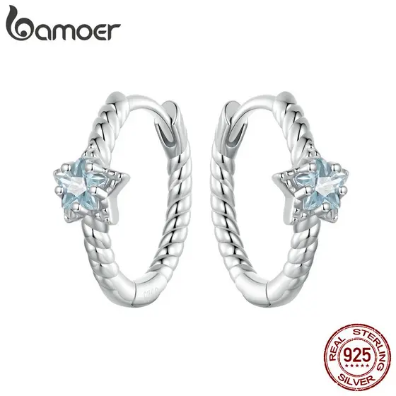 Brincos De Prata Bamoer 925 Sterling Com Design Estrela Cintilante Jóias Para Mulheres .