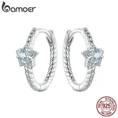 Brincos De Prata Bamoer 925 Sterling Com Design Estrela Cintilante Jóias Para Mulheres .
